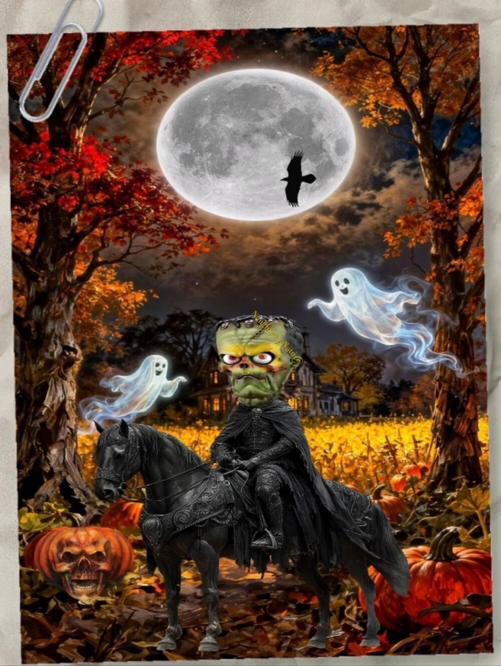 Frankiestien Monster Rider  Halloween With Ghosts Metal Poster
